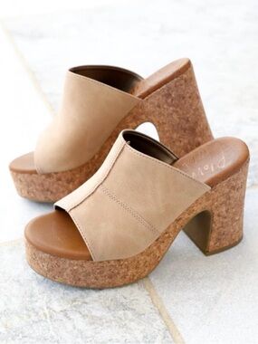 Blowfish Neutral Cashew Cork Platform Heel Sandals Size 7.5